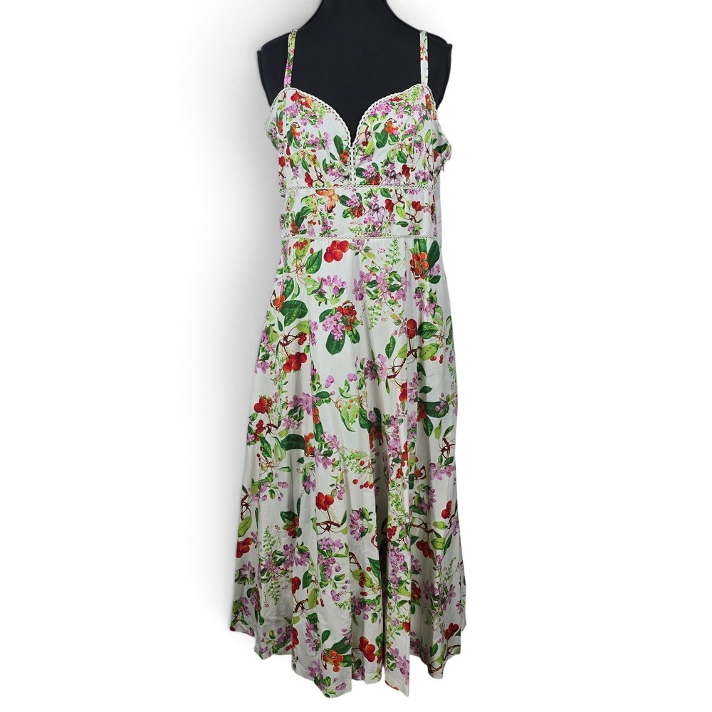 Taylor Dress Womens 8 Floral Cherry Blossom White Midi Smocked NWOT Sundress